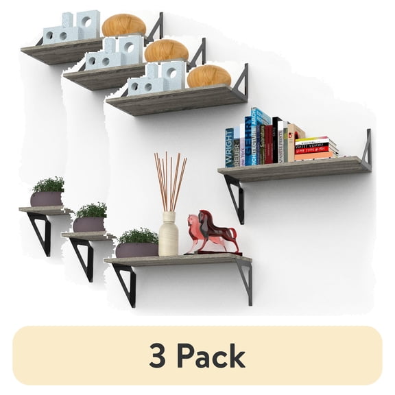 (3 pack) Hyper Tough 6 in. x 15 3/4 in. Rustic Gray Laminated Wood Shelf