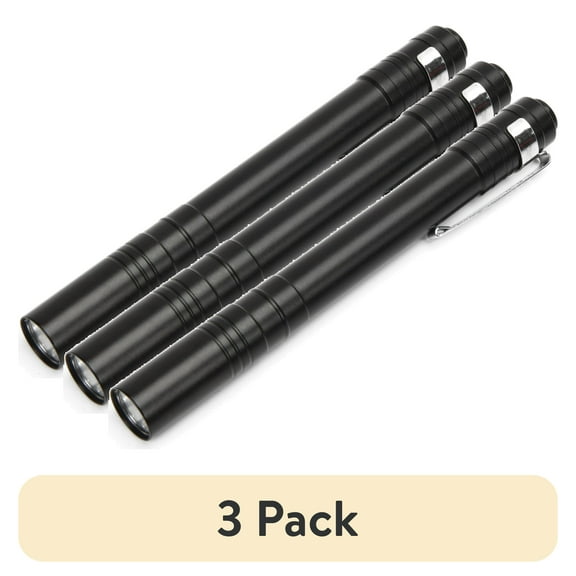 (3 pack) Hyper Tough Aluminum Pen Flashlight with Clip, LED, Black or Red