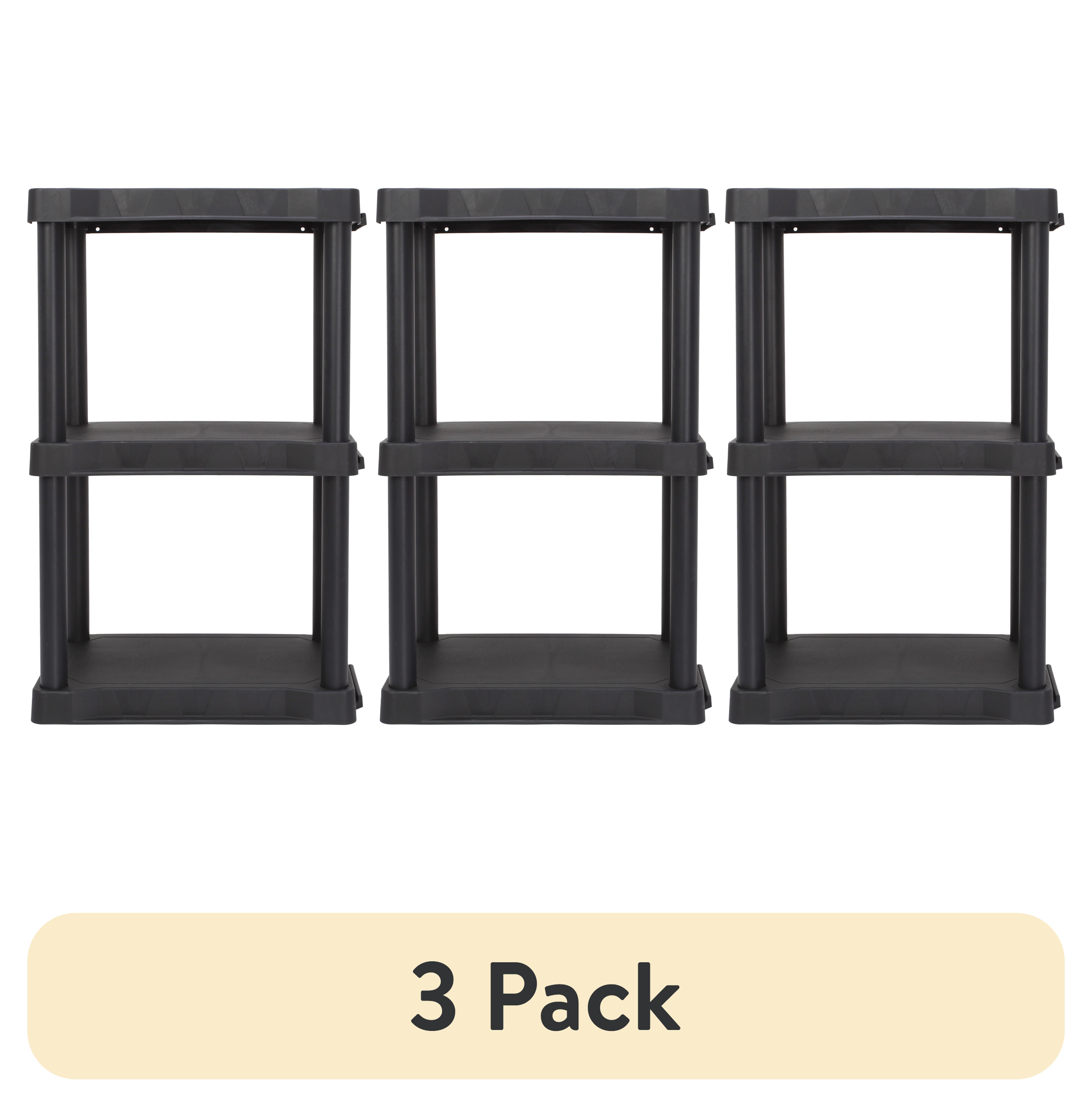 (3 pack) Hyper Tough 3 Shelf Plastic Shelving Unit 12" (D) x 20.07" (W) x 32" (H), Black