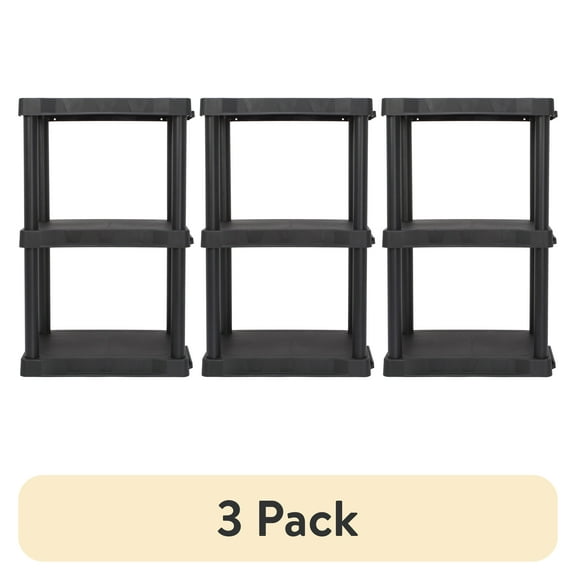 (3 pack) Hyper Tough Black Plastic 3-Tier 32" H x 20.07" W x 12" D, 150lb Total Capacity