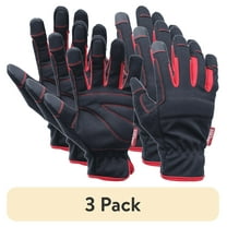 (3 pack) Hyper Tough Black Synthetic Leather Touch Screen Utility Glove, Men's X-Large