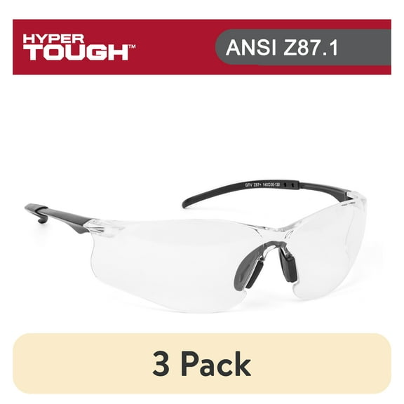 (3 pack) Hyper Tough Clear Safety Glasses with Z87.1 Poly-Carbonate Lens HTS-617113HG
