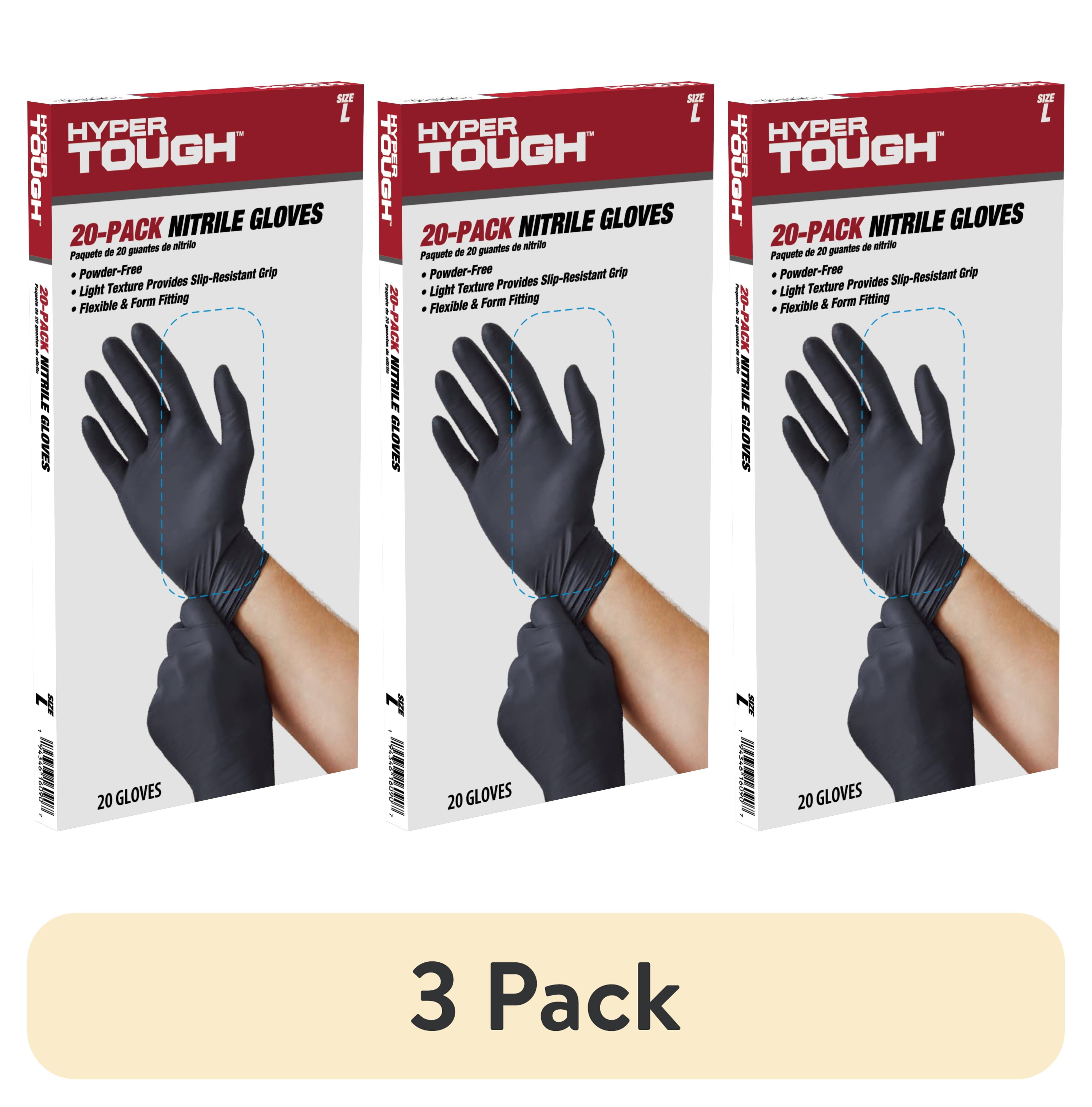(3 pack) Hyper Tough Disposable Nitrile Gloves, 20CT, Size Large, One Size Fit Most
