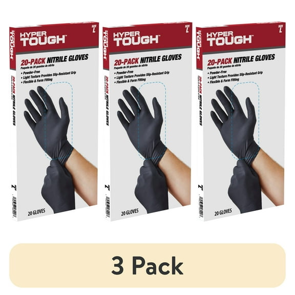 (3 pack) Hyper Tough Disposable Nitrile Gloves, 20CT, Size Large, One Size Fit Most
