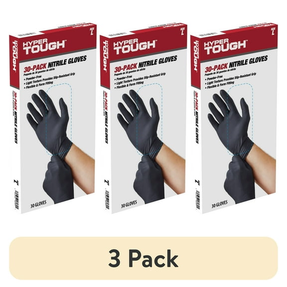 (3 pack) Hyper Tough Disposable Nitrile Gloves, 30CT, Size Large, One Size Fits Most