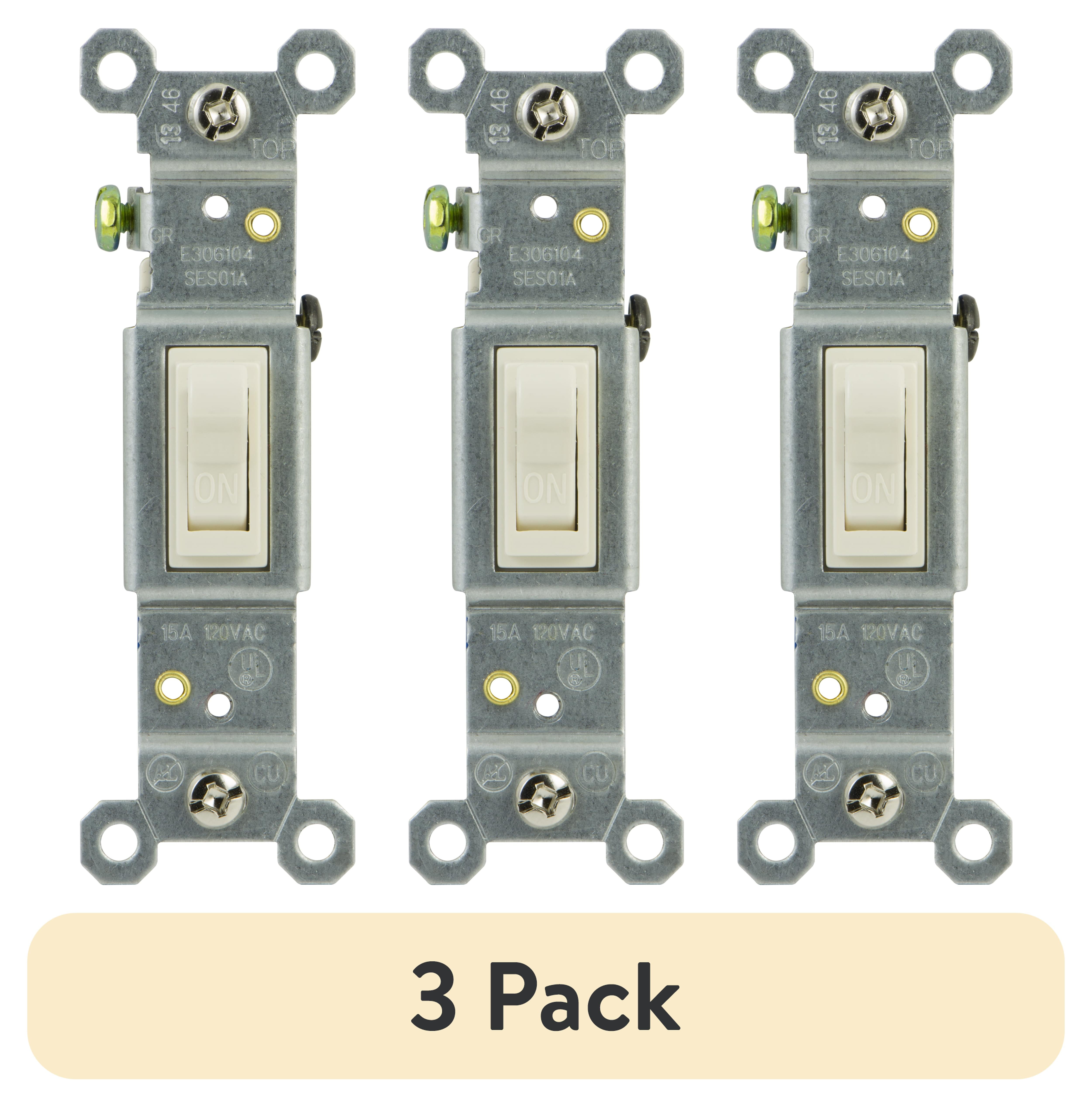 (3 pack) Hyper Tough Grounding Single Pole Switch, Light Almond, 15A, 53140
