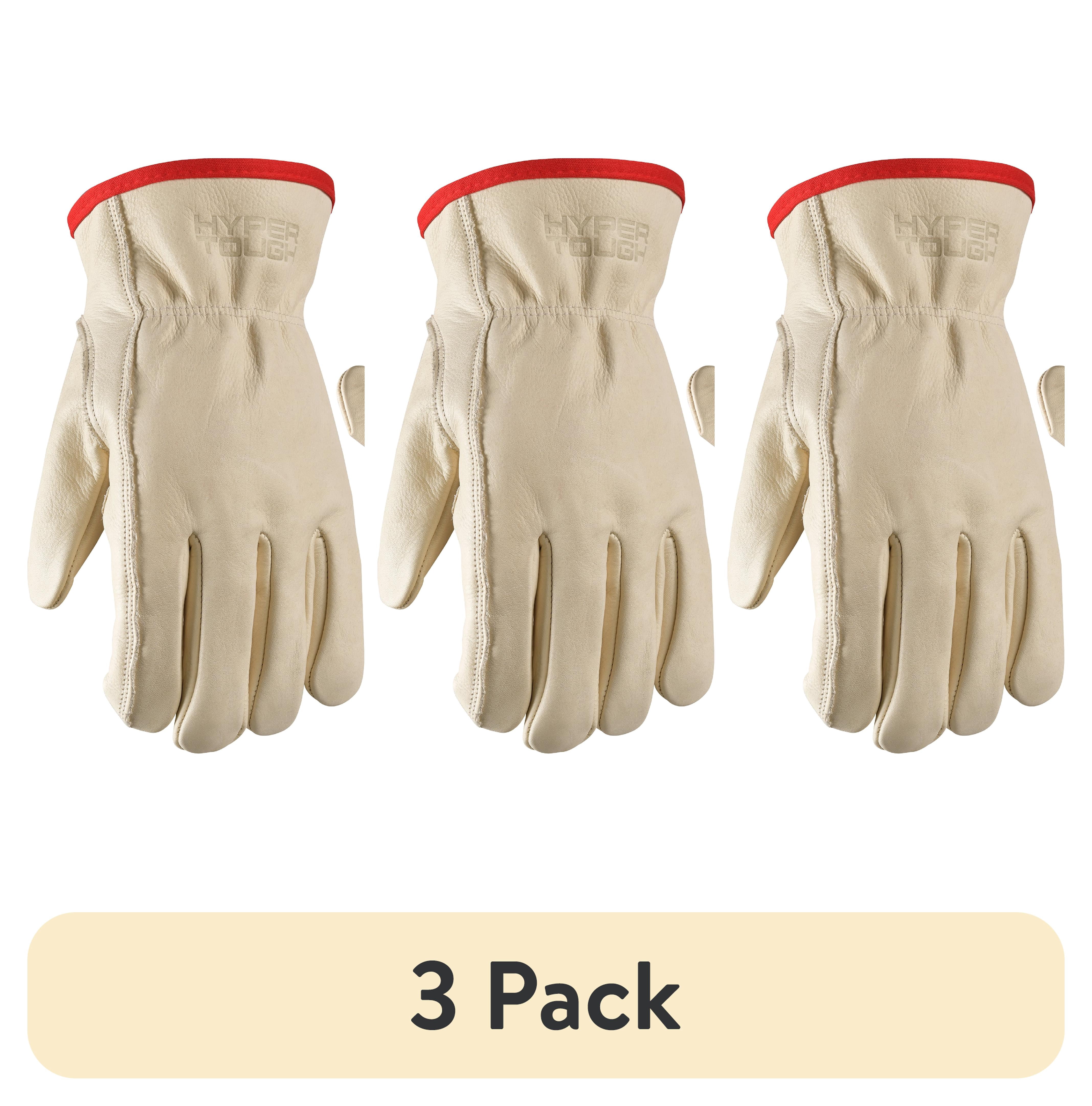 (3 pack) Hyper Tough Leather Work Gloves, Cowhide Leather, Beige, Large (HT1250L)