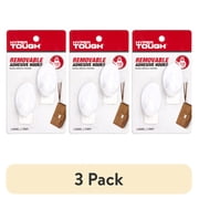 (3 pack) Hyper Tough Medium Removable Self-Adhesive Hook, Oval Plastic Hooks for Hanging Towels and Jackets, with 2 Strips, 2 lbs Capacity, White, 2 Pc