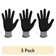 (3 pack) Hyper Tough Performance Grip Gloves, ANSI, Nitrile, Nylon, Spandex, Gray, Large