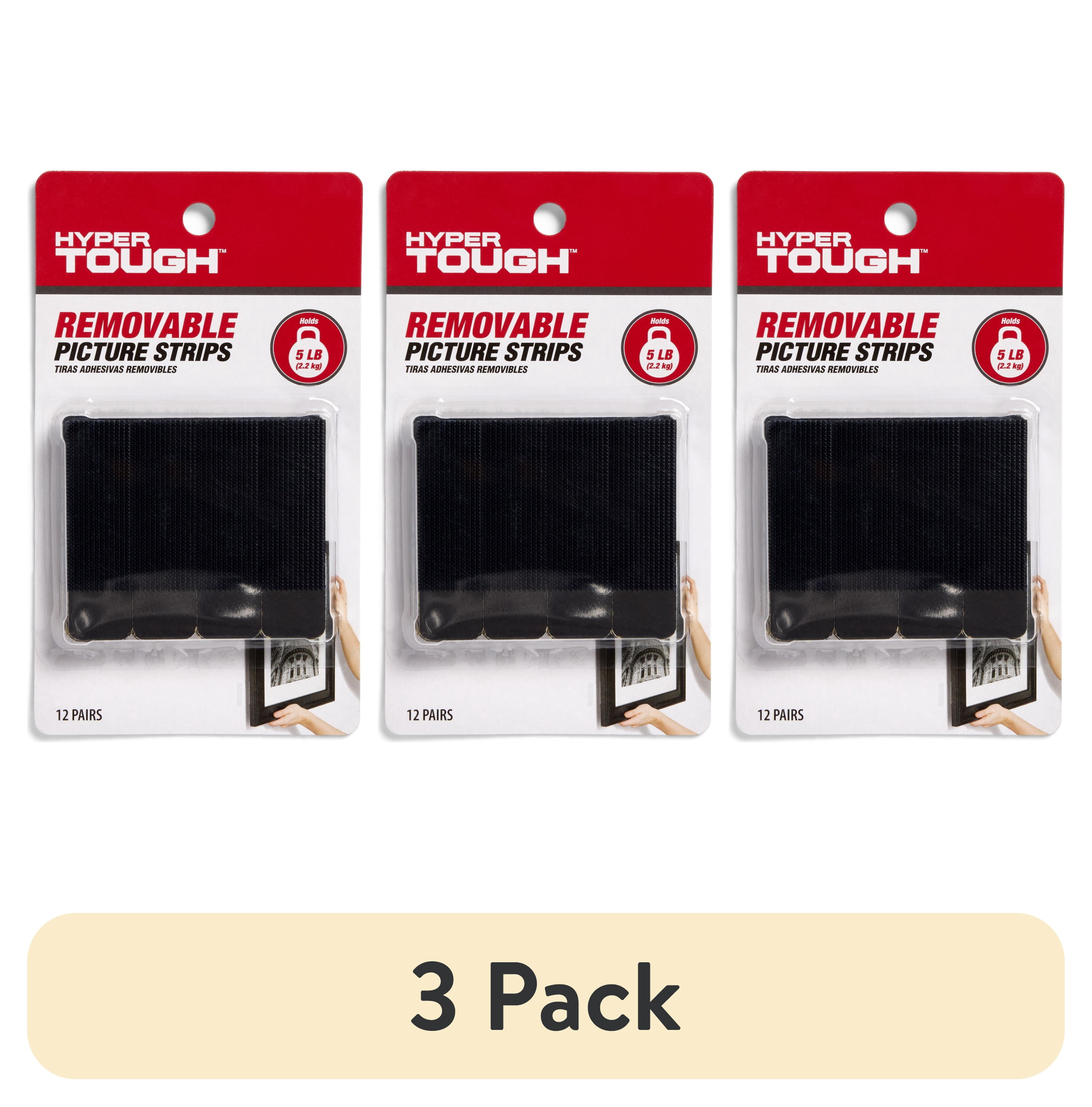 (3 pack) Hyper Tough Large Removable Adhesive Strips, Hanging Strips for Hanging Small Pictures, 5 lbs Capacity, Black, 12 Pairs