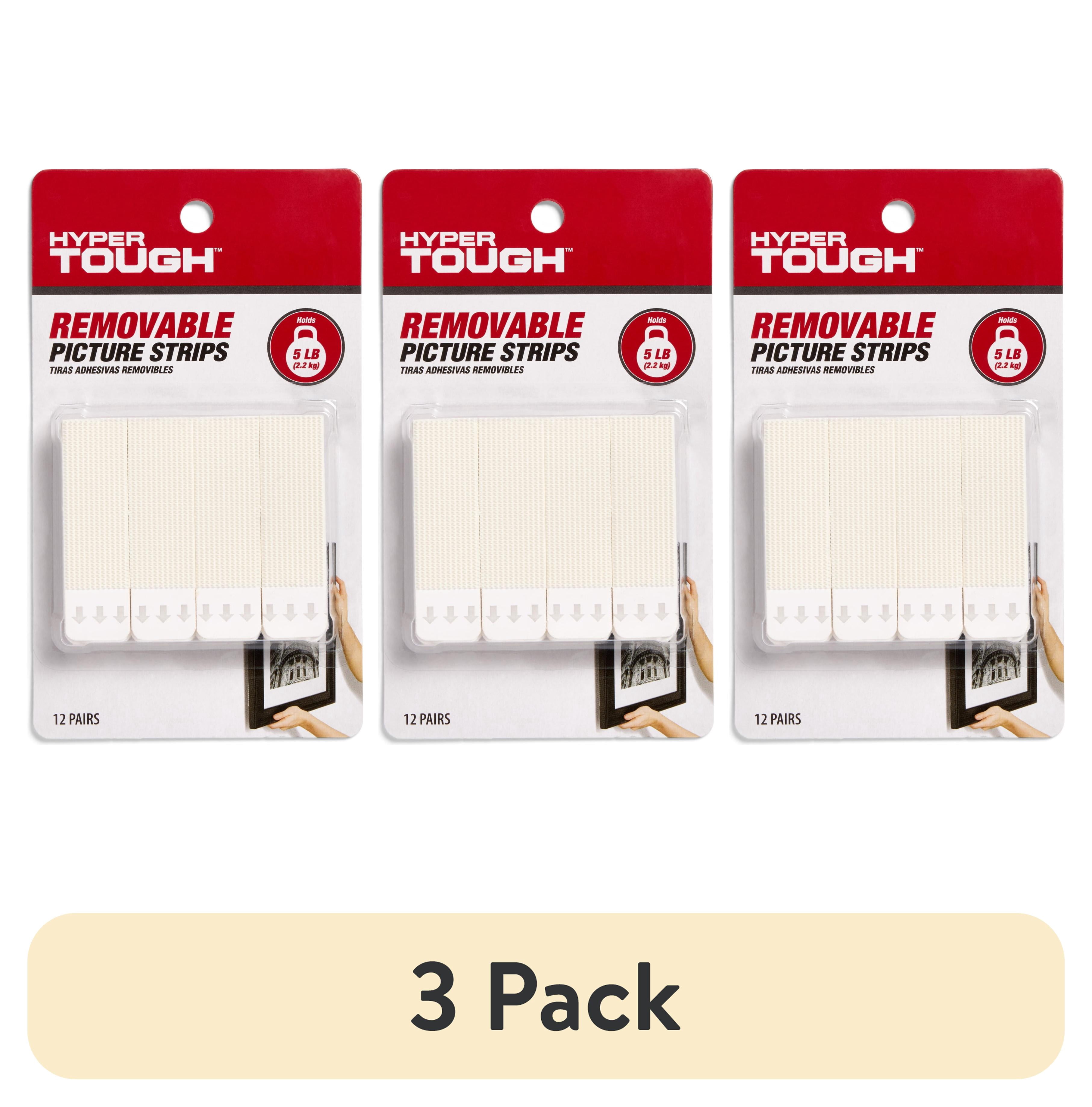 (3 pack) Hyper Tough Large Removable Adhesive Strips, Hanging Strips for Hanging Small Pictures, 5 lbs Capacity, White, 12 Pairs