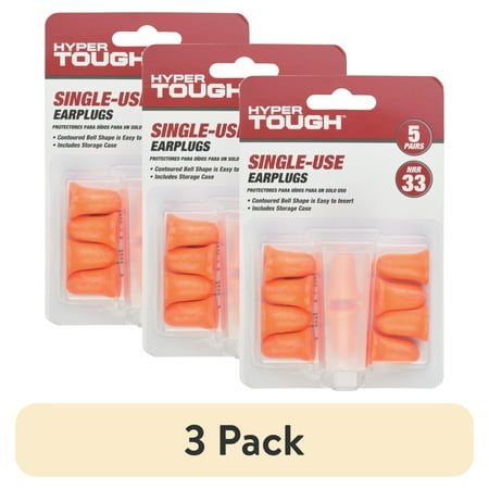 (3 pack) Hyper Tough Single-Use Foam Earplugs - 5 pair pack with Case