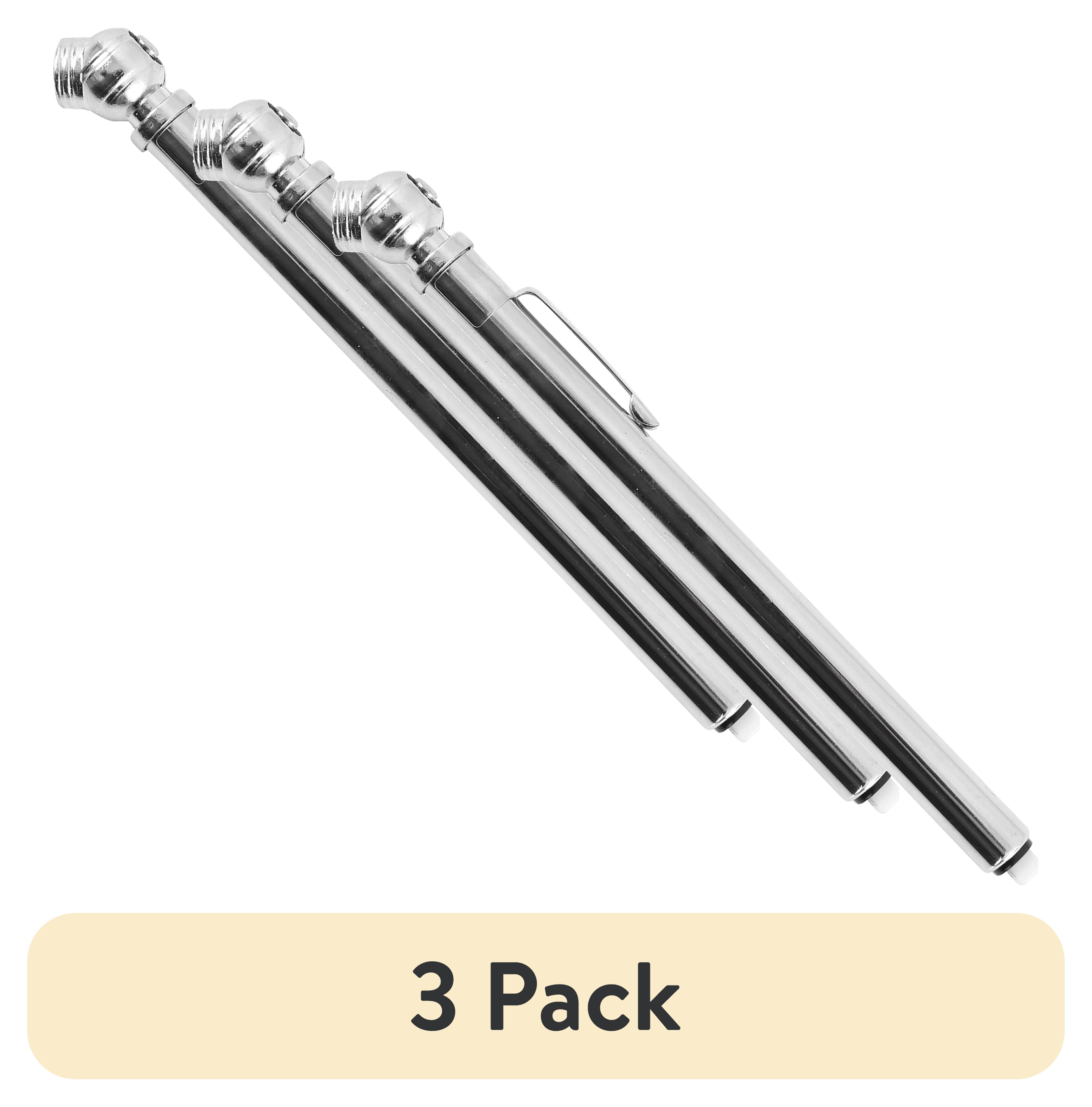 (3 pack) Hyper Tough Tire Gauge, 10 PSI to 50 PSI, Steel Tire Gauge 4020
