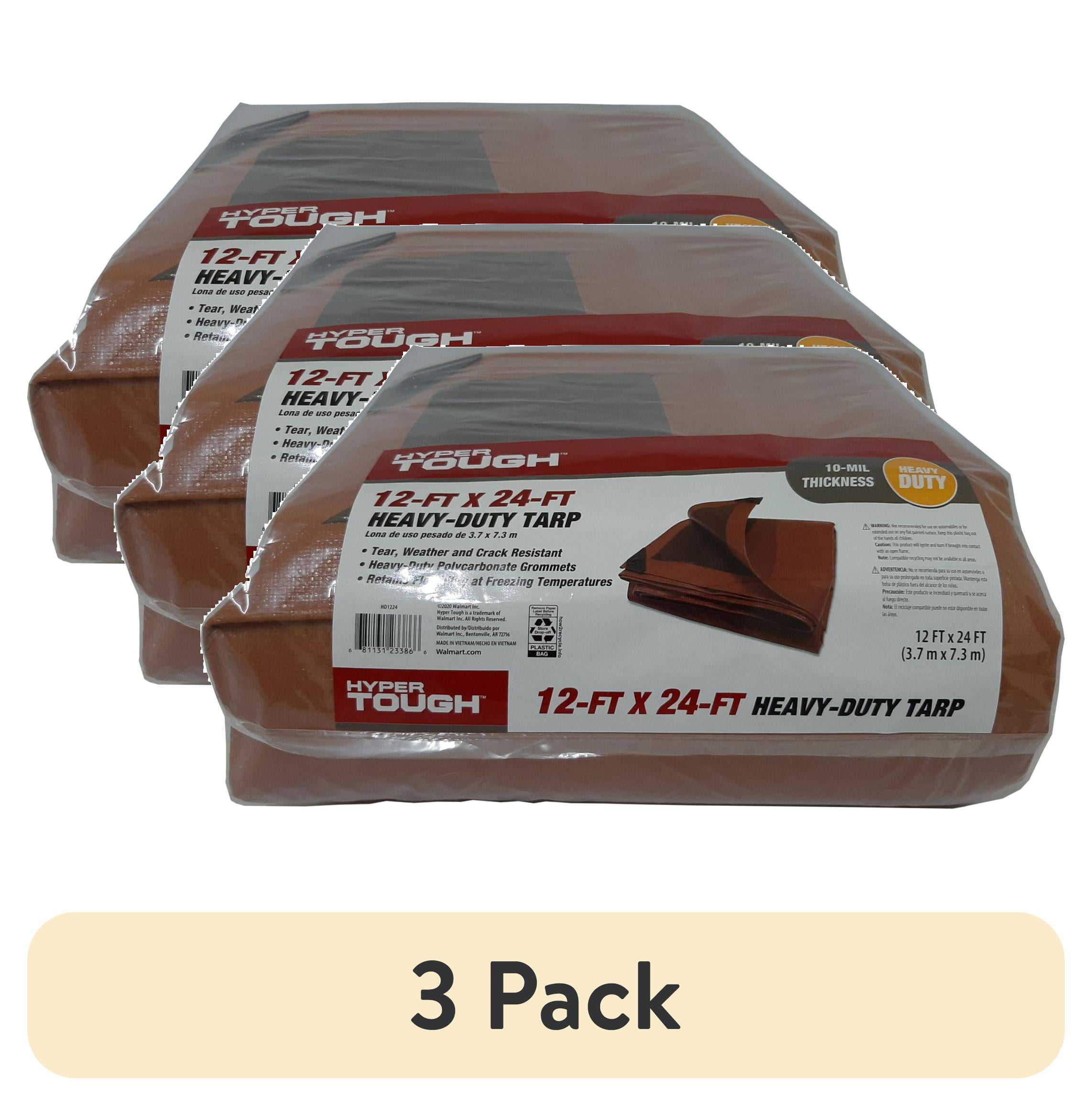 (3 pack) Hyper Tough Weather Resistant Heavy-Duty Polyethylene Tarp, 12 ft x 24 ft, Tan/Brown