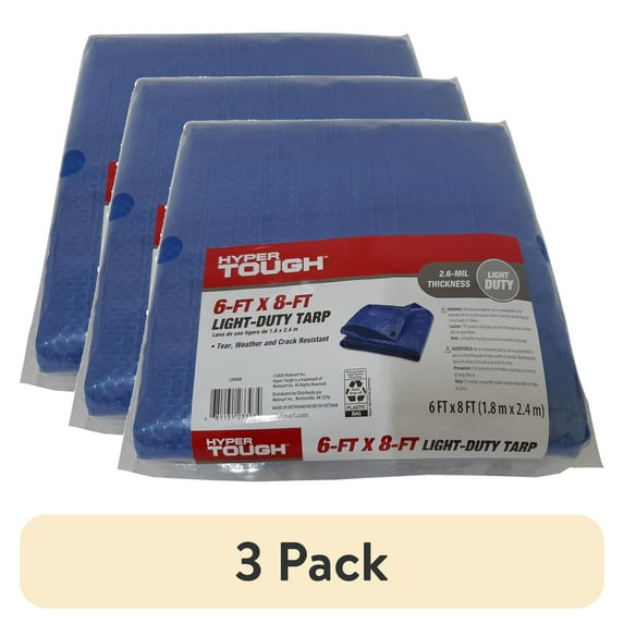 (3 pack) (3 pack) Hyper Tough Weather Resistant Light Duty 6 x 8' Polyethylene Tarp