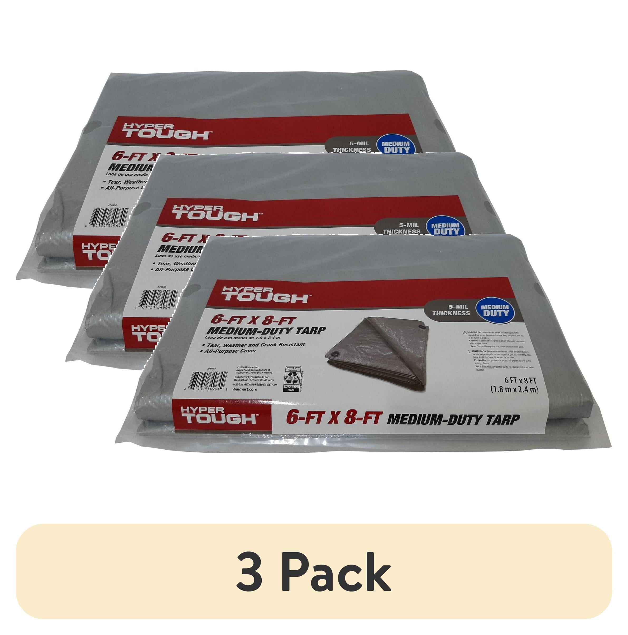 (3 pack) Hyper Tough Weather-Resistant Medium-Duty 6 x 8 ft Polyethylene Tarp