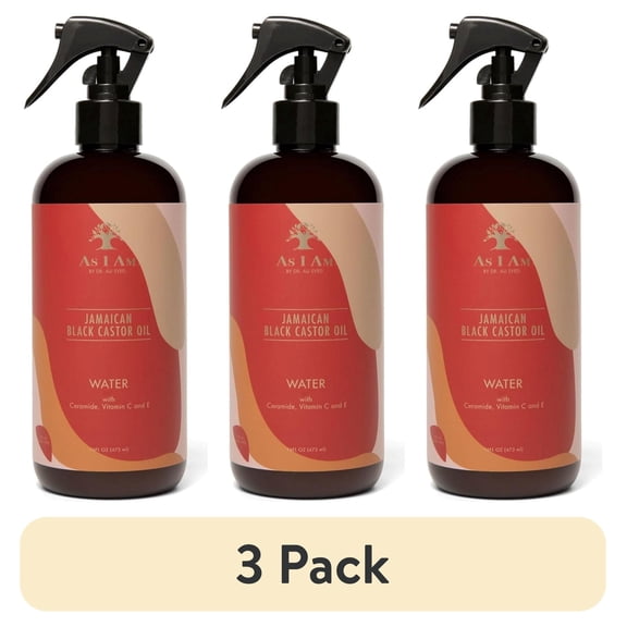 (3 pack) As I Am Jamaican Black Castor Oil Water Moisturizing Hair and Scalp Spray for Dry Hair Hydration and Frizz Control 16 fl.oz. with Ceramide, Vitamin C and E