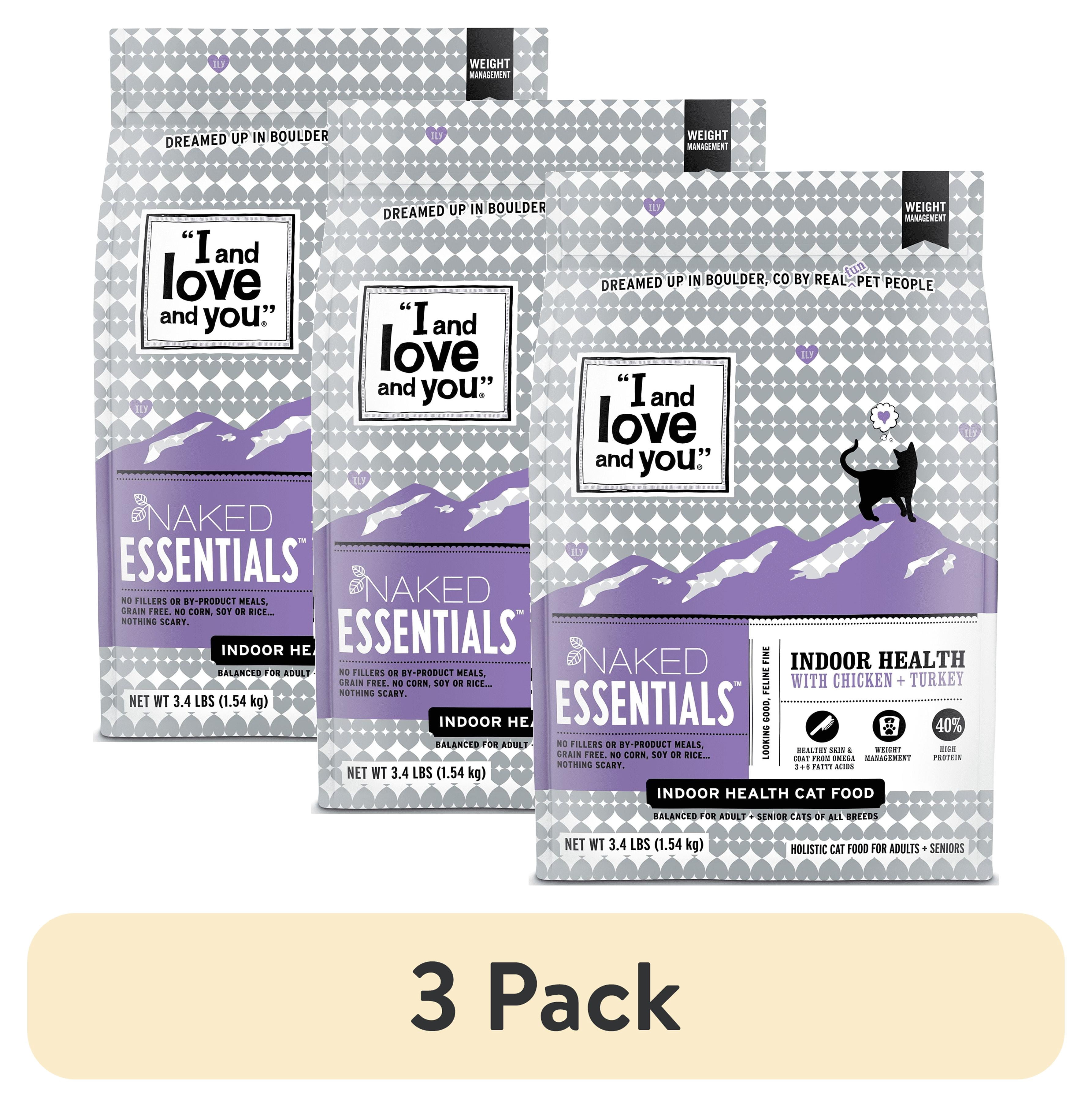 (3 pack) "I and love and you" Naked Essentials Dry Cat Food, Indoor Health, 3.4 lb Bag