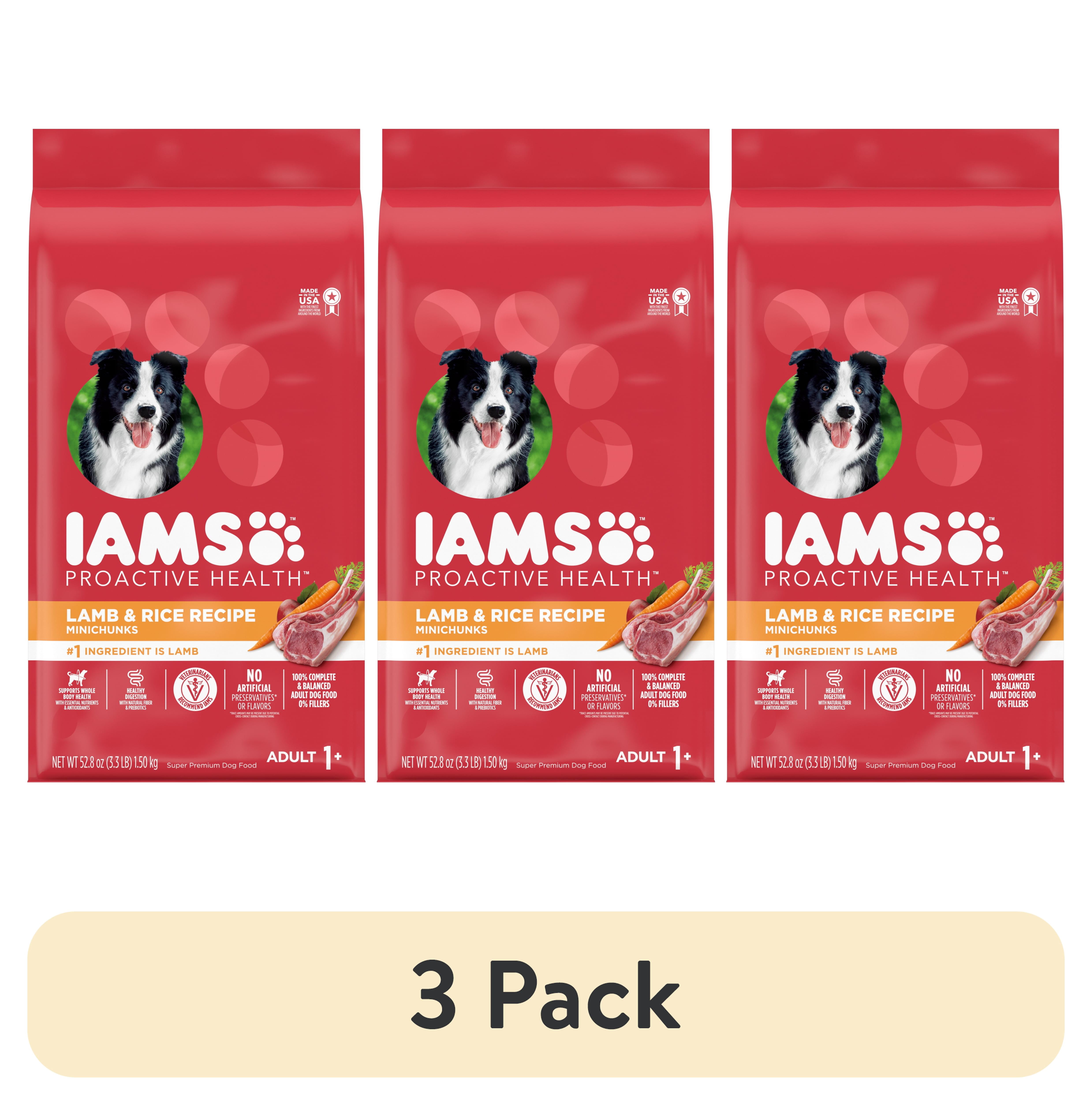 (3 pack) IAMS Proactive Health Minichunks Adult Dry Dog Food, Lamb & Rice Recipe, 3.3 lb Bag