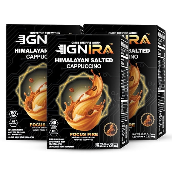 (3 pack) IGNIRA Himalayan Salted Cappuccino, Premium Instant  Coffees, Caf Taste with Unique Flavor, No Soybeans, Focus Fire Energy, 20 Sticks (12.69 oz)