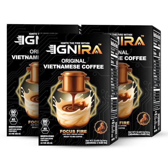 (3 pack) IGNIRA Original Instant Coffee – Premium Robusta Milk Coffee Mix Packets, 20 Sticks (12.69 oz)