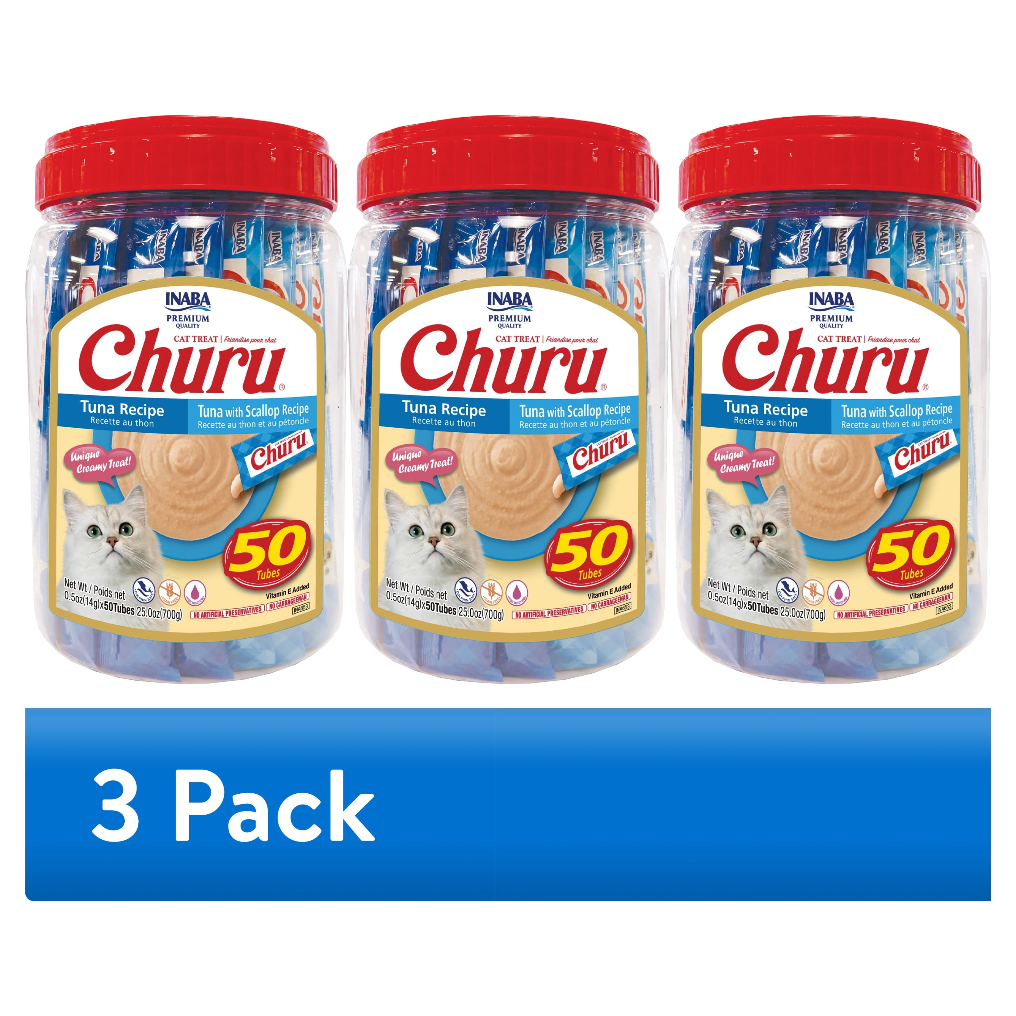 (3 pack) INABA Churu Lickable Cat Treats, Grain‑Free Creamy Purée, Tuna Variety, 0.5 oz Tubes, 50‑Count Jar