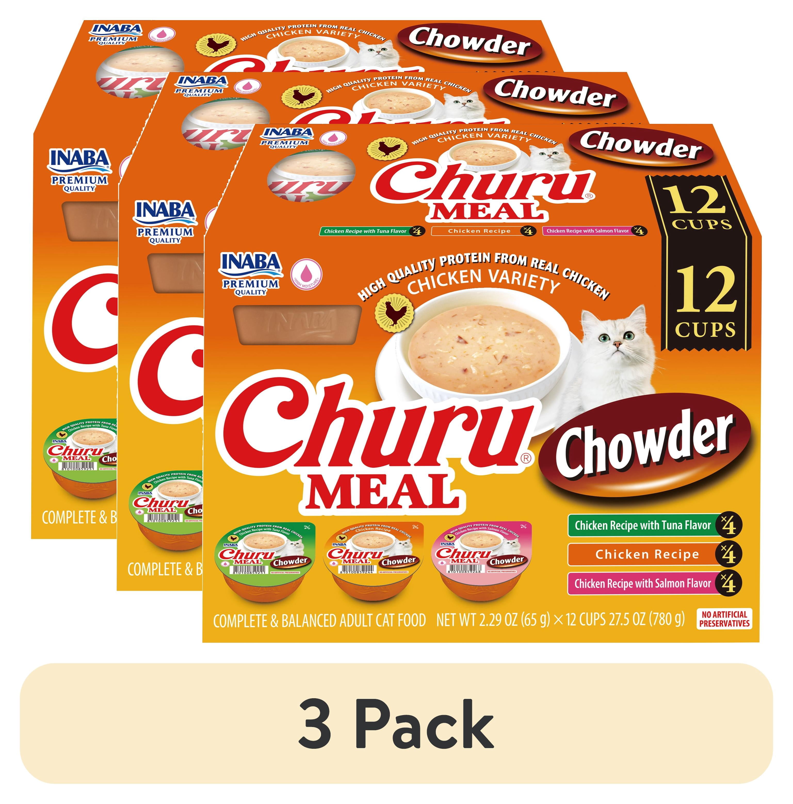 (3 pack) INABA Churu Meal Chowder Adult Wet Cat Food, 2.29 oz cup, 12-count, Chicken Variety Pack