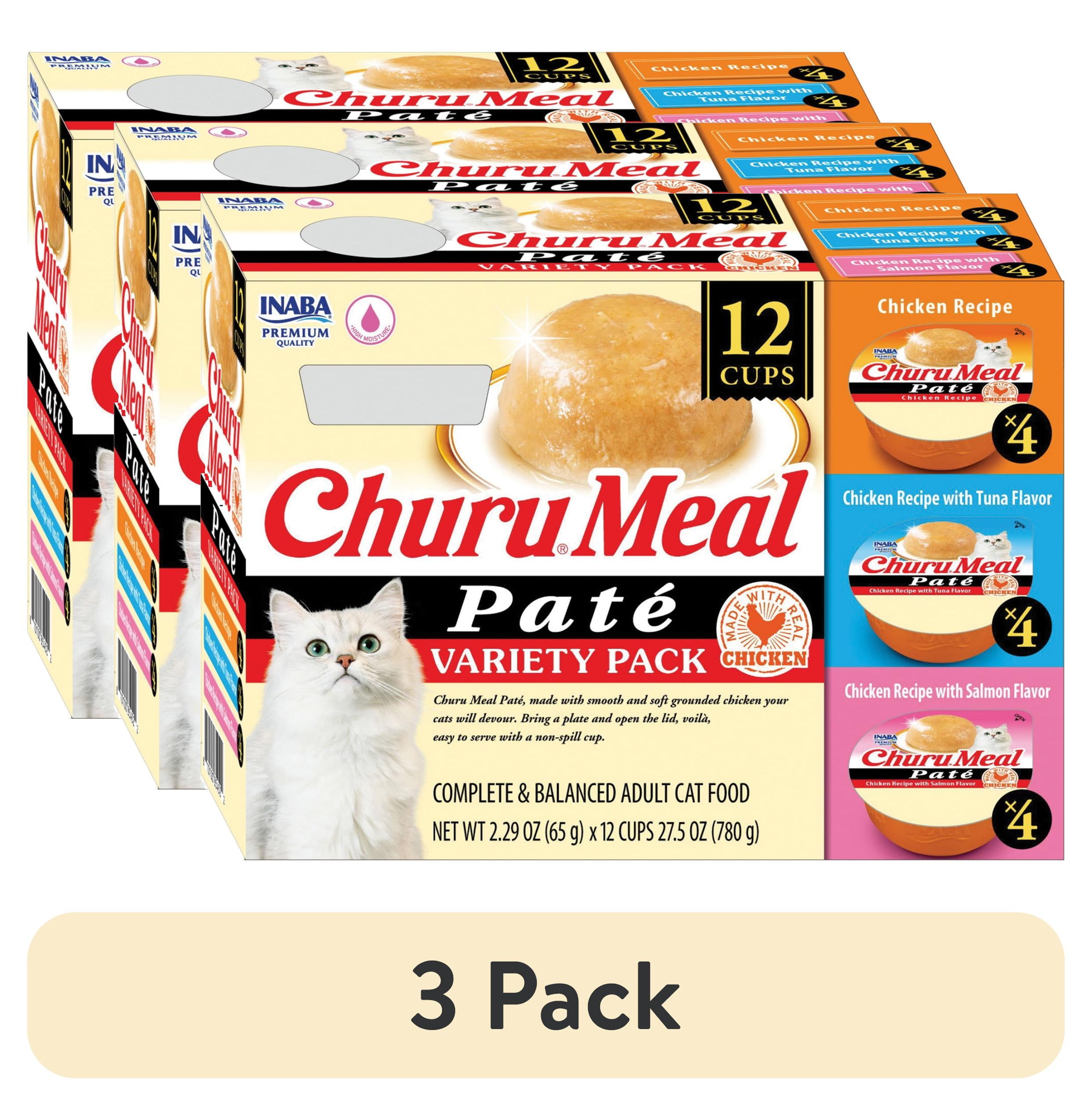 (3 pack) INABA Churu Meal Paté Adult Wet Cat Food, 2.29 oz cup, 12-count, Chicken Variety Pack