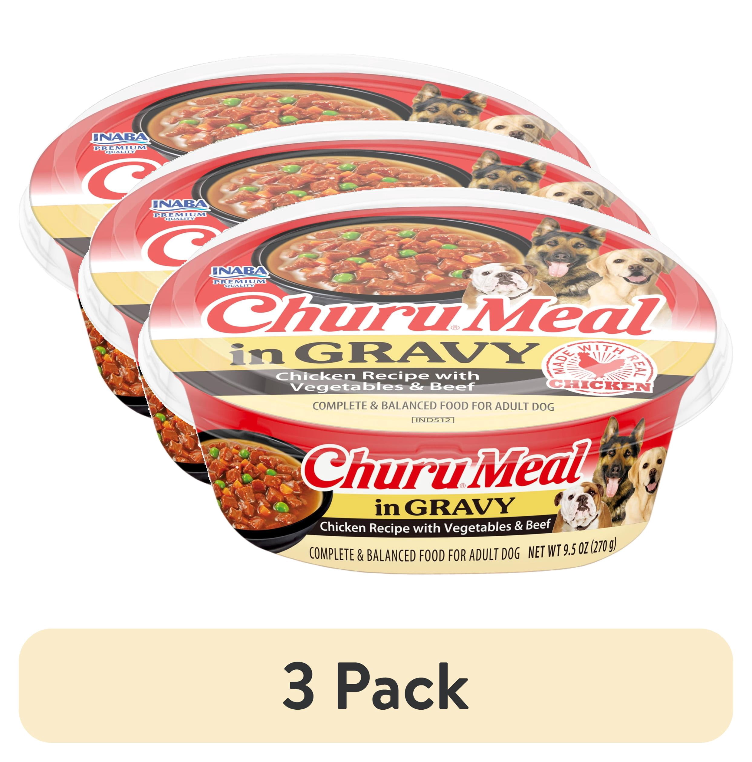 (3 pack) INABA Churu Meal in Gravy Adult Wet Dog Food, 9.5 oz cup, 1-count, Vegetable & Beef