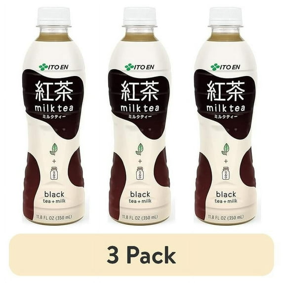 (3 pack) Ito En Black Milk Tea, Naturally Caffeinated Bottled Tea, 11.8 fl oz, 1 Count