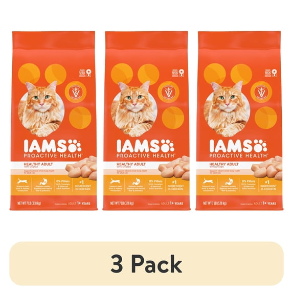 (3 pack) Iams Proactive Health Chicken Dry Cat Food, 7 Lb Bag