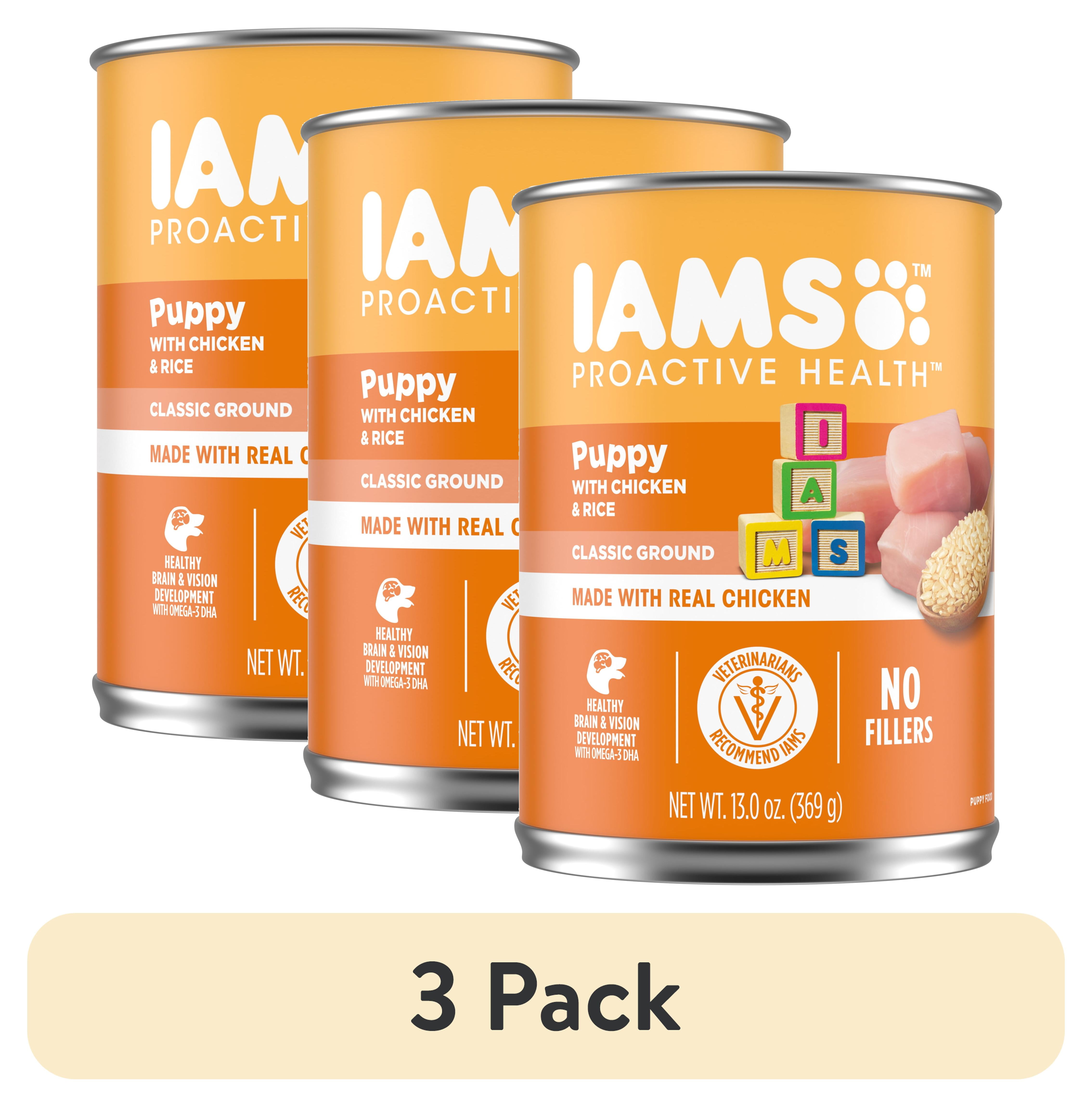 (3 pack) IAMs Proactive Health Puppy Wet Dog Food Classic Ground with Chicken and Rice, 13 oz. Can