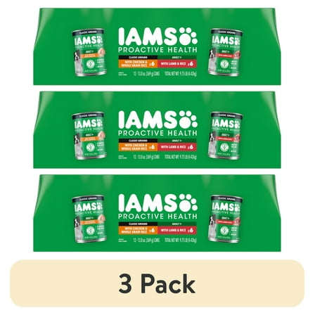 (3 pack) Iams Proactive Health Classic Ground Chicken Or Lamb Wet Dog Food, 13 Oz Cans (12 Pack Variety)
