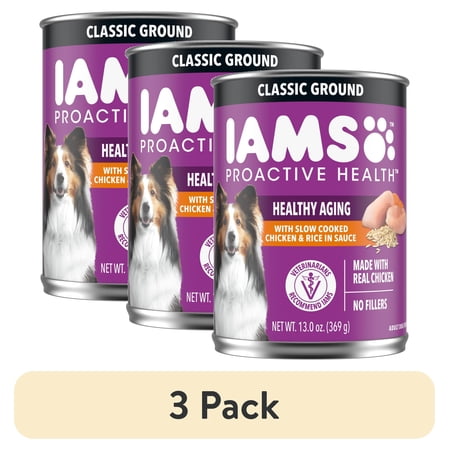 (3 pack) Iams Proactive Health Senior Soft Wet Dog Food Pate With Slow Cooked Chicken & Rice, 13 Oz Can