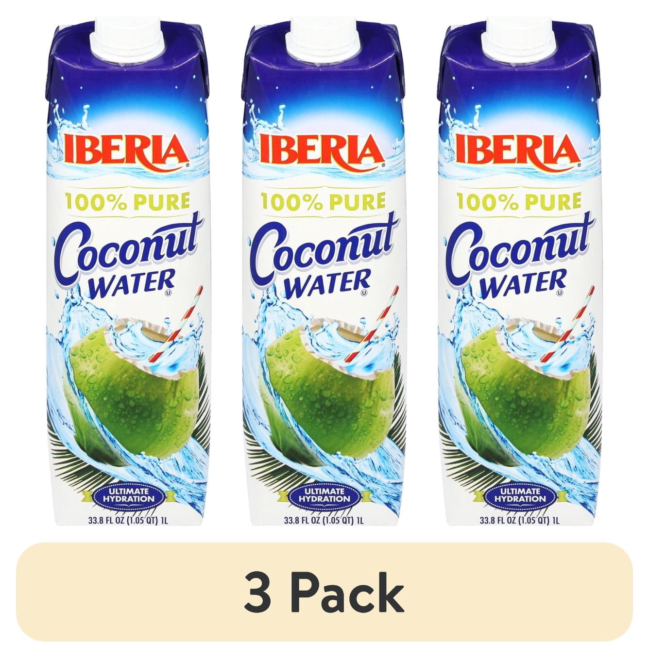 (3 pack) Iberia 100% Pure Coconut Water in Bottle, 33.8 fl oz, Natural Hydration Beverage