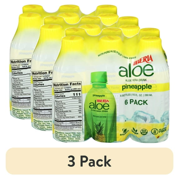 (3 pack) Iberia Pineapple Aloe Vera Drink 6 - 9.5 fl oz Bottles