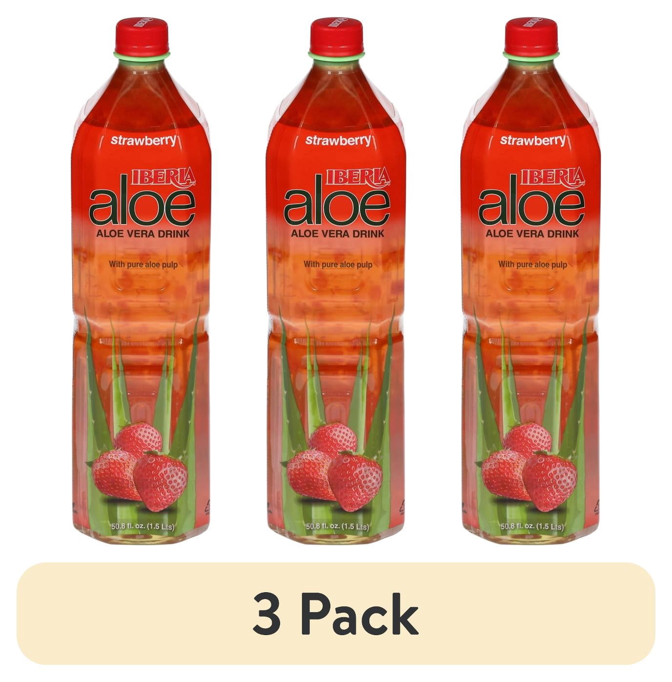 (3 pack) Iberia Strawberry Aloe Vera Drink with Pure Aloe Pulp 50.8 fl oz