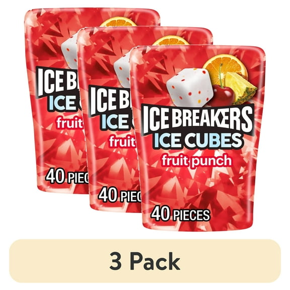 (3 pack) Ice Breakers Ice Cubes Fruit Punch Flavored Sugar Free Chewing Gum, Bottle 3.24 oz, 40 Pieces