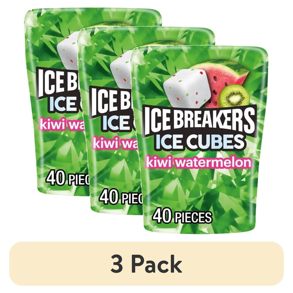 (3 pack) Ice Breakers Ice Cubes Kiwi Watermelon Flavored Sugar Free Chewing Gum, Bottle 3.24 oz, 40 Pieces