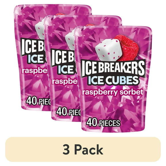 (3 pack) Ice Breakers Ice Cubes Raspberry Sorbet Sugar Free Chewing Gum, Bottle 3.24 oz, 40 Pieces