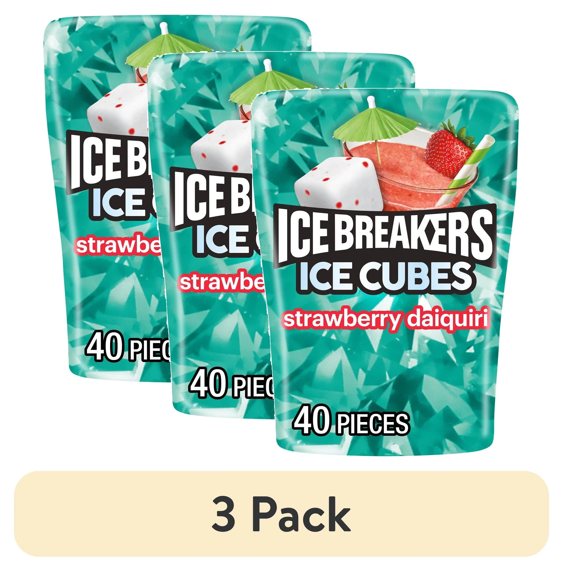 (3 pack) Ice Breakers Ice Cubes Strawberry Daiquiri Flavored Sugar Free Chewing Gum, Bottle 3.24 oz, 40 Pieces