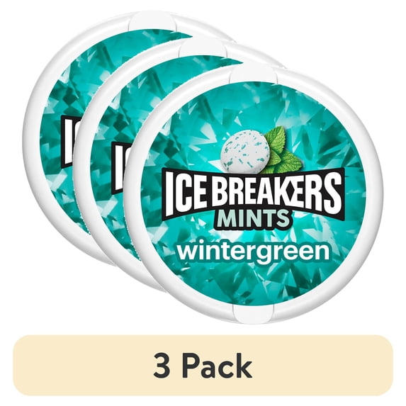 (3 pack) Ice Breakers Wintergreen Flavored Sugar Free Mints, Puck 1.5 oz