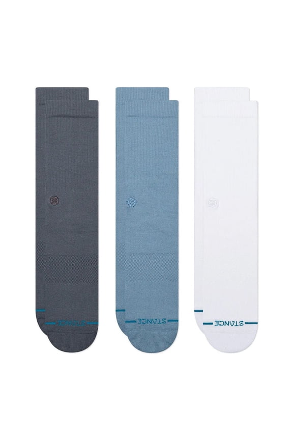 3 pack Icon  Mens Crew Grey Blue White Socks Stance
