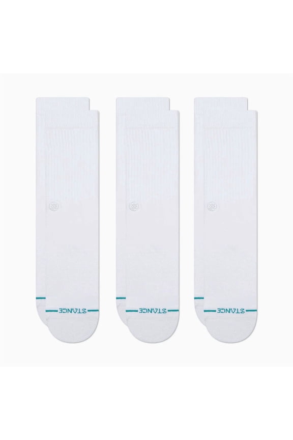 3 pack Icon  Mens Crew White White Socks Stance