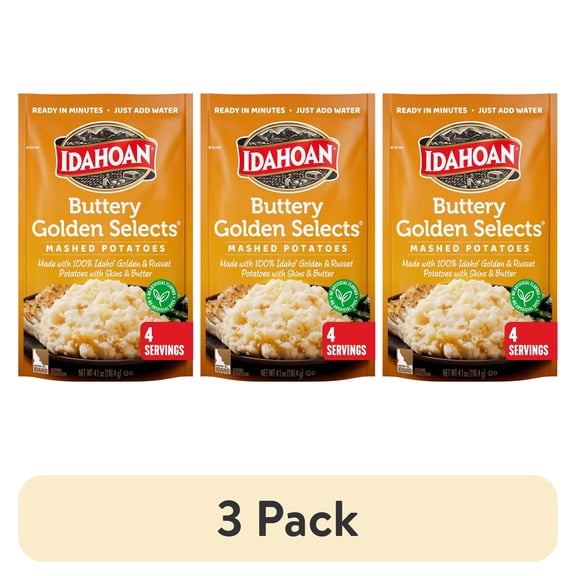 (3 pack) Idahoan Buttery Golden Selects Mashed Potatoes, 4.1 oz Pouch