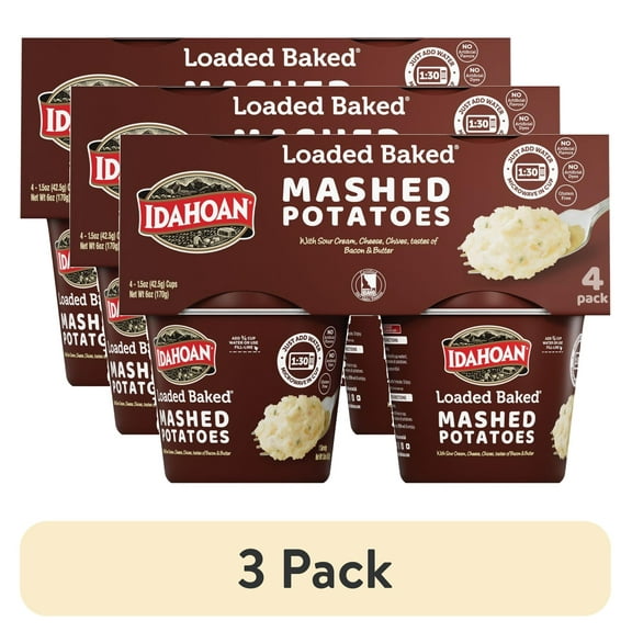 (3 pack) Idahoan Loaded Baked Mashed Potatoes, 1.5 oz Cups, 4 Pack