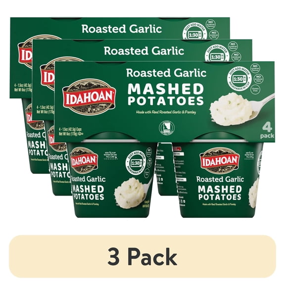 (3 pack) Idahoan Roasted Garlic Mashed Potatoes, 1.5 oz Cup (Pack of 4)