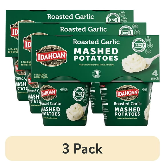(3 pack) Idahoan Roasted Garlic Mashed Potatoes Cups, 1.5 oz, 4 Count