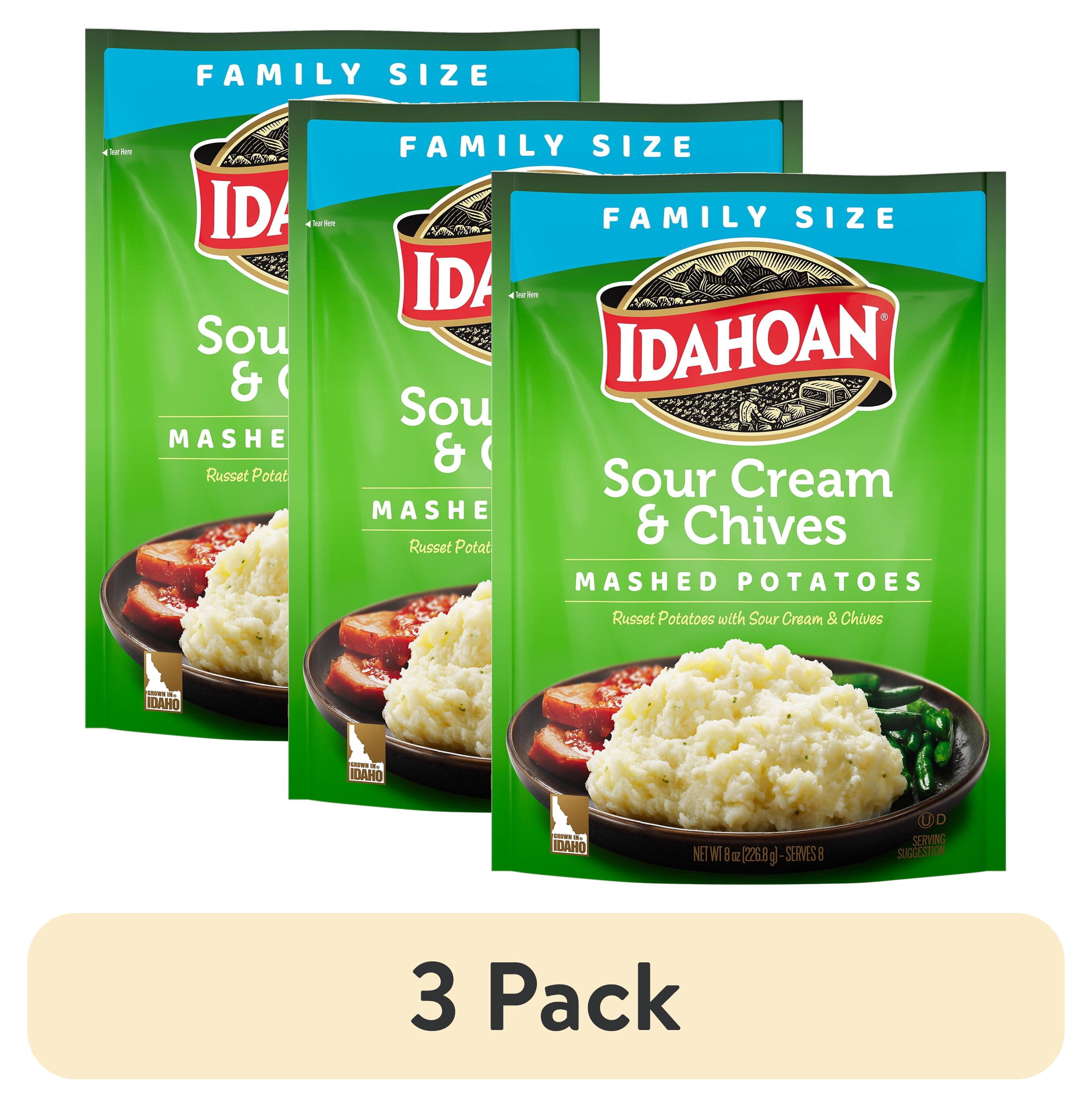 (3 pack) Idahoan Sour Cream & Chives Mashed Potatoes Family Size, 8 oz Pouch