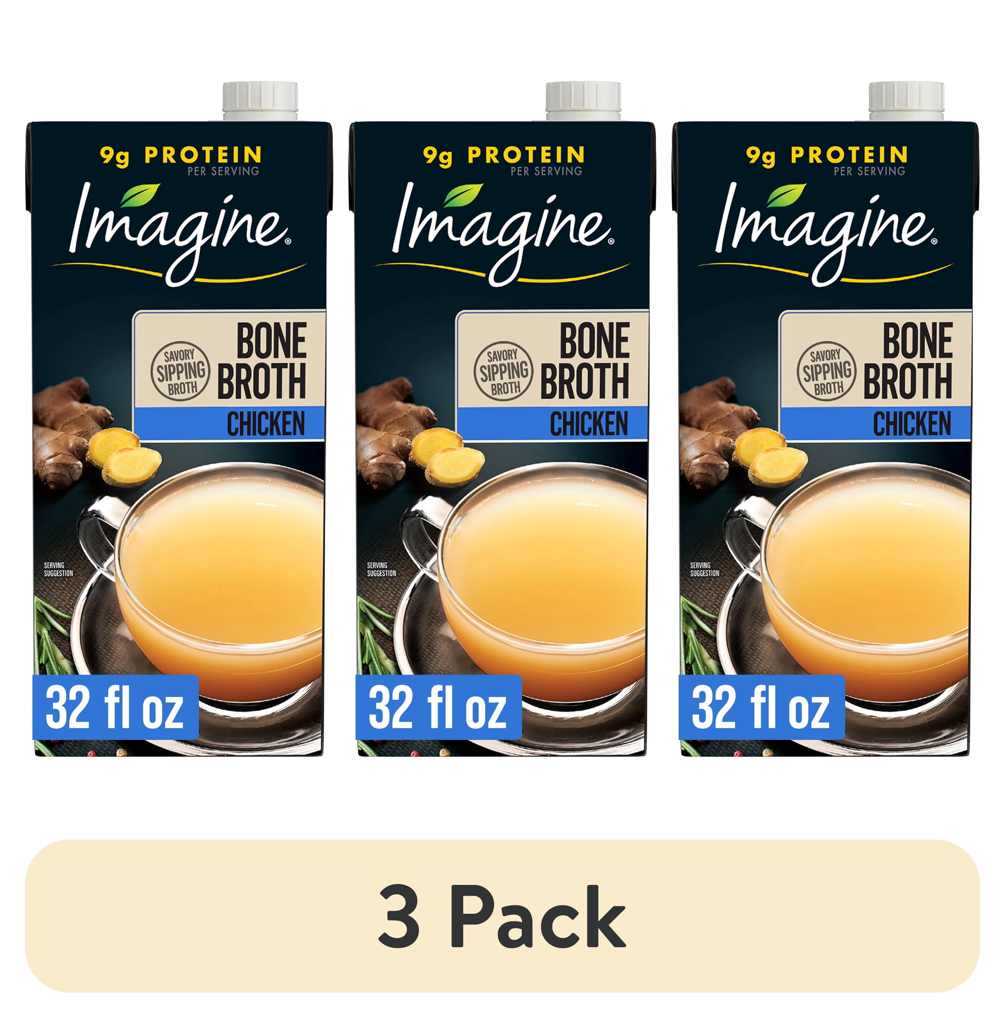(3 pack) Imagine Fat-Free Savory Chicken Bone Broth, 32 fl oz Carton